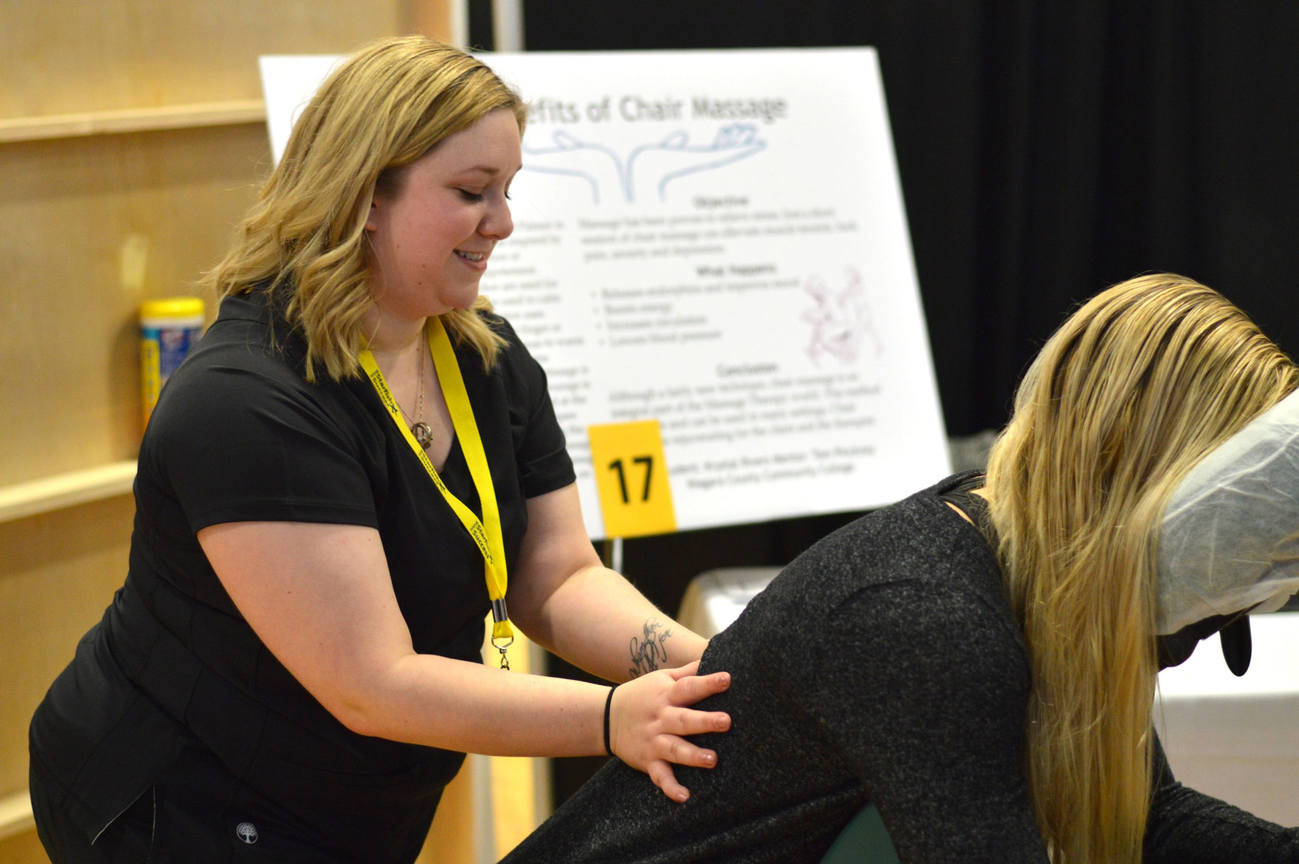 NCCC Massage Therapy student provides chair massage
