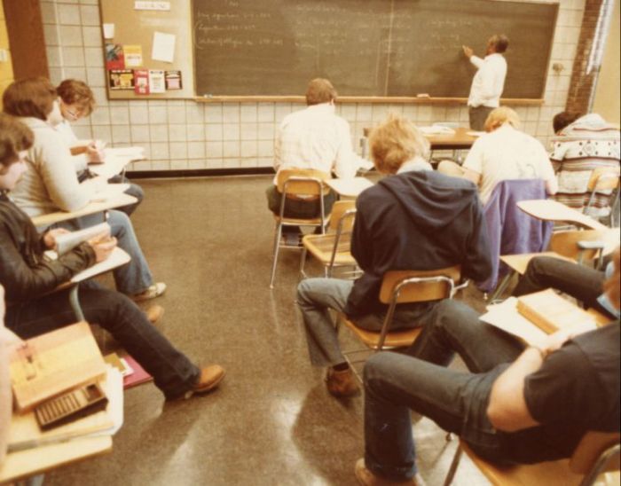 Students in math class, circa 1982