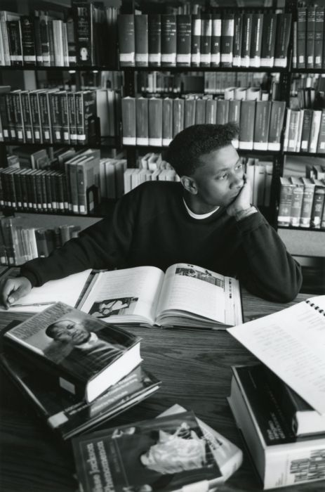 Student studying in Library Learning Center, 1988