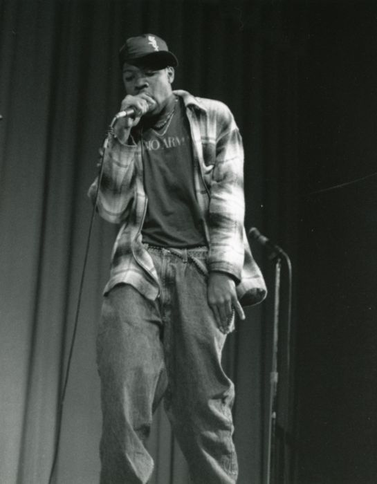 Student performing at Talent Show, 1995