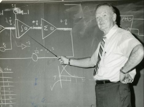 NCCC Professor Emeritus James Kimbrough demonstrating mathematical formulas, circa 1982