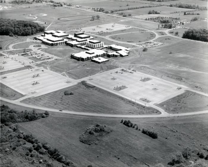 Aerial view of Sanborn campus, 1975