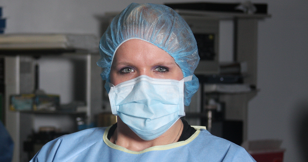 Healthcare professional wearing surgical mask