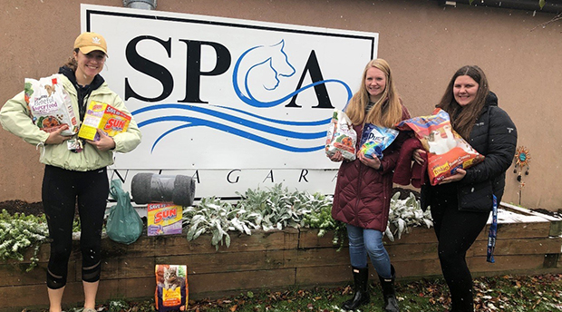 Health Studies students collected blankets, food, toys, cleaning supplies and grooming tools to present to the Niagara SPCA.