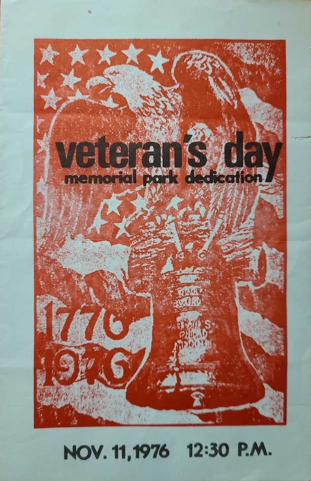 Cover of the Veteran's Day Memorial Park Dedication Program