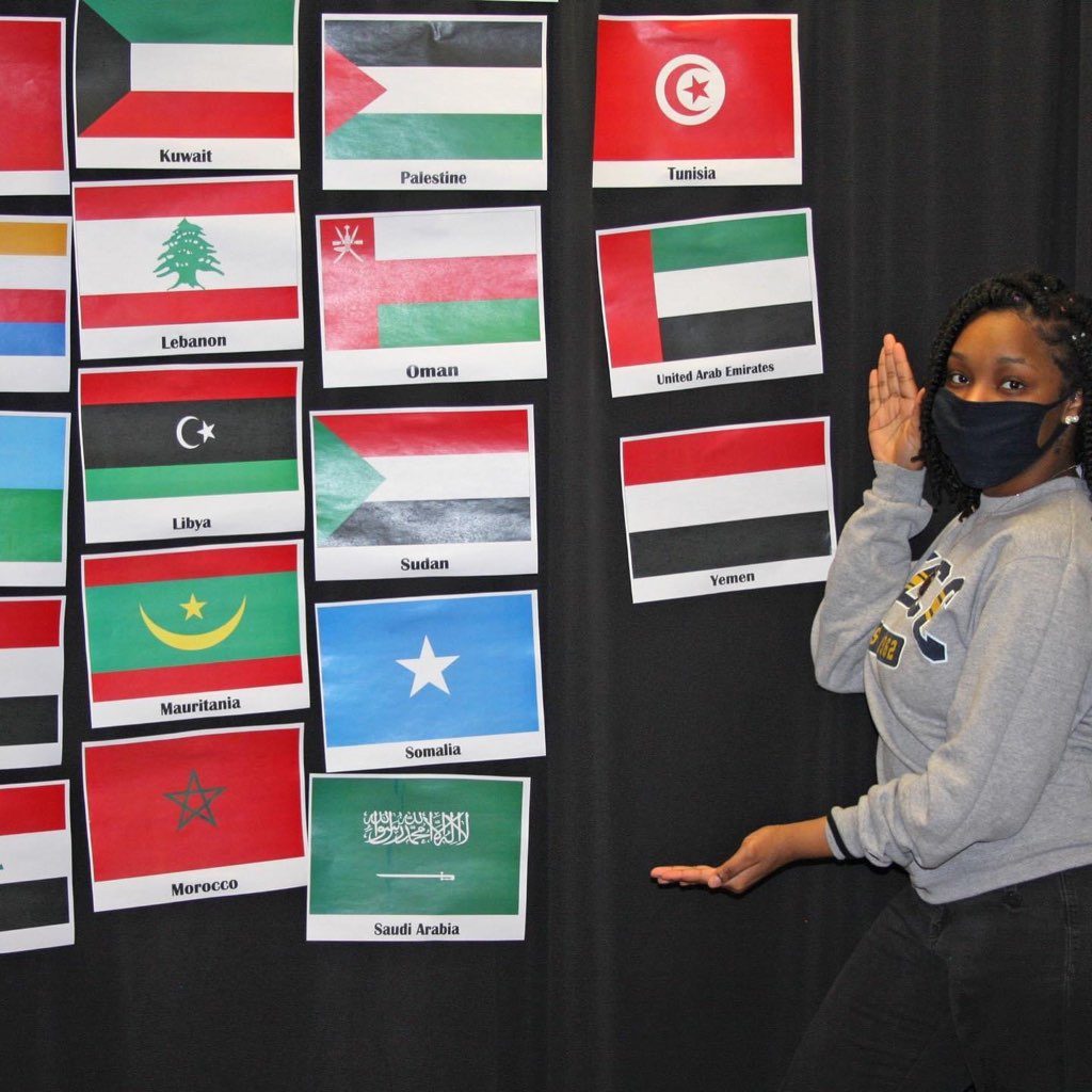 Student Life making flags to honor Middle Eastern culture.